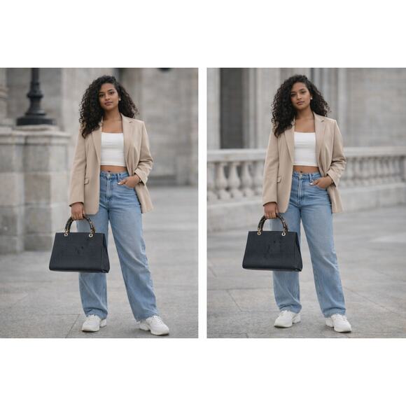 Authentic Gucci GG Canvas Bamboo Handle Satchel Black Monogram Black Luxury - Picture 3 of 16